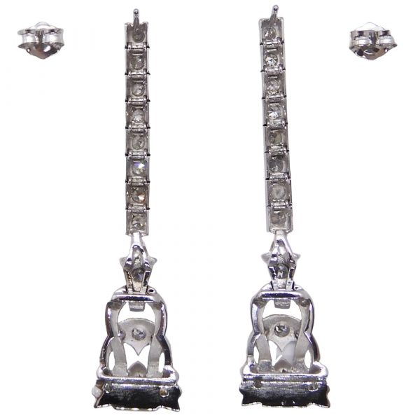 Art Deco Diamond Drop Earrings Platinum 1.00 ctw Back