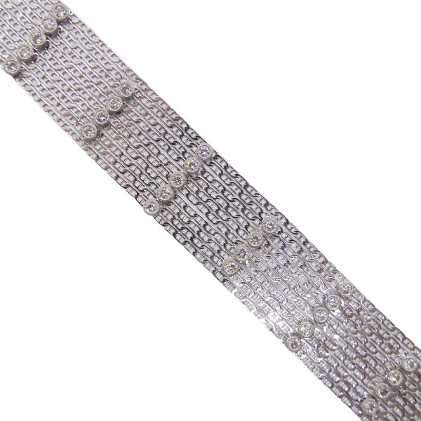 Bezel Set 1.77 ctw Diamond Multi-Strand Fishnet Bracelet 18k White Gold Anchor Link Front