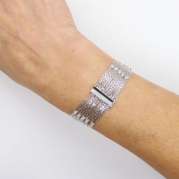 Bezel Set 1.77 ctw Diamond Multi-Strand Fishnet Bracelet 18k White Gold Anchor Link Lifestyle Clasp