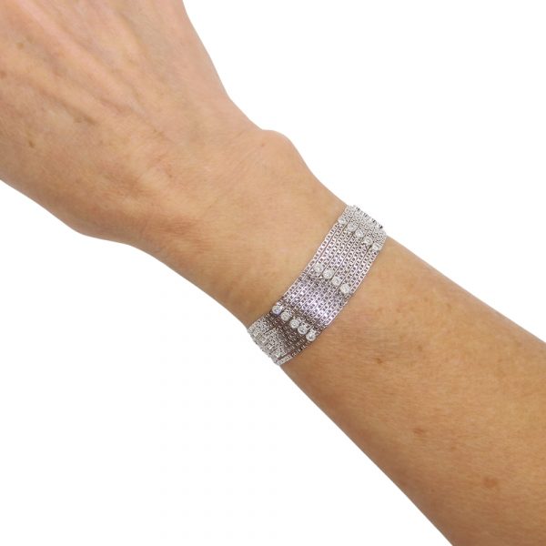 Bezel Set 1.77 ctw Diamond Multi-Strand Fishnet Bracelet 18k White Gold Anchor Link Lifestyle