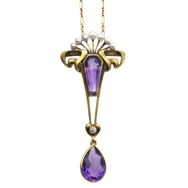 Art Nouveau Amethyst Lavalier Necklace