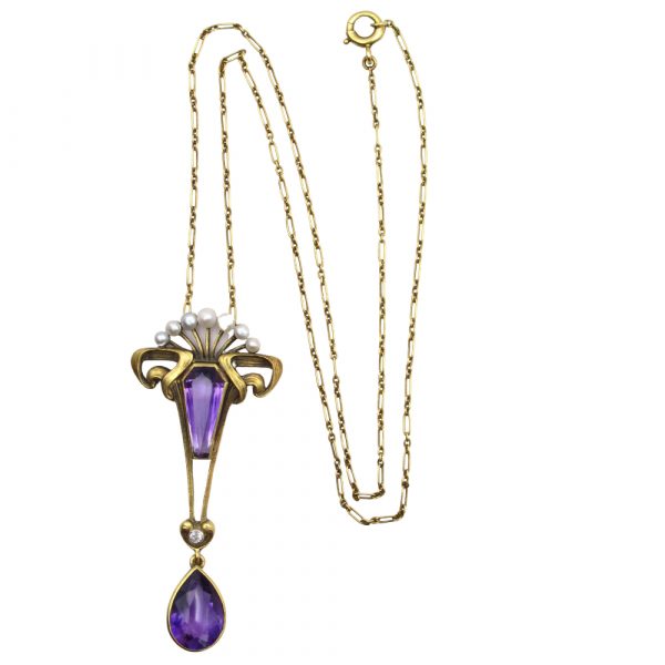 Art Nouveau Amethyst Lavalier Necklace Full