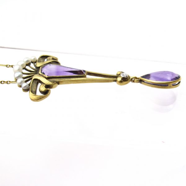 Art Nouveau Amethyst Lavalier Necklace Side