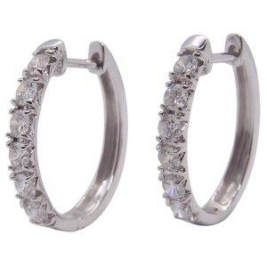 Diamond Oval Hoop Earrings 1.32ctw 10k White Gold Front Angle