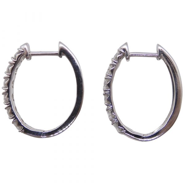 Diamond Oval Hoop Earrings 1.32ctw 10k White Gold Side