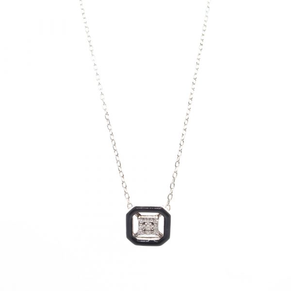 Katerina Marmagioli Deco Black Enamel Diamond Necklace