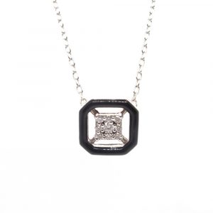 Katerina Marmagioli Deco Black Enamel Diamond Necklace Closeup