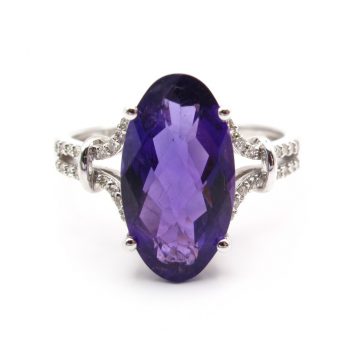 4 carat Amethyst and Diamond Ring Checkerboard