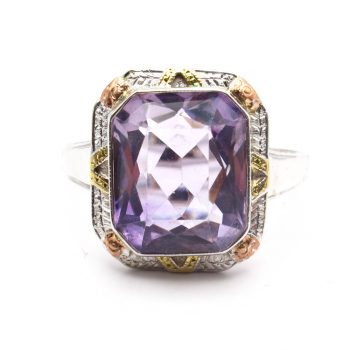 Art Deco Amethyst Solitaire Ring Tri Gold