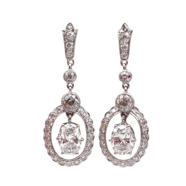 Edwardian Platinum Diamond Earrings 4.50 carats