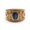 Etruscan Sapphire Ruby Diamond Band Yellow Gold