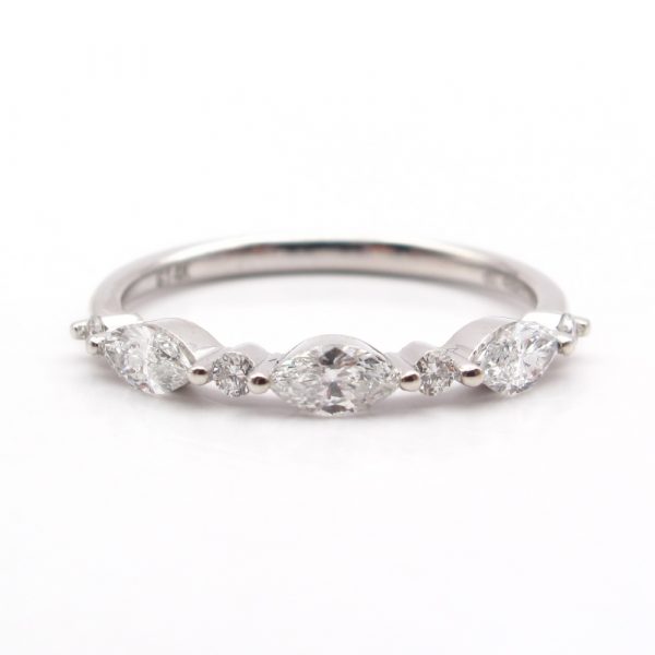 Half Carat Marquise Round Diamond Stack Band White Gold