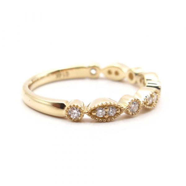 Milgrain Yellow Gold Diamond Stack Band .19 Side