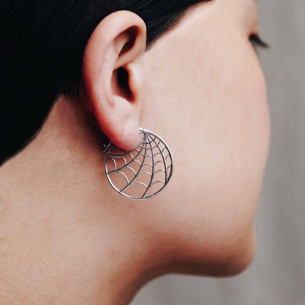 Spider Web Hoop Earrings Worn