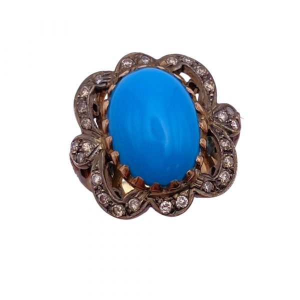 Turquoise Diamond Gold and Sterling Ring