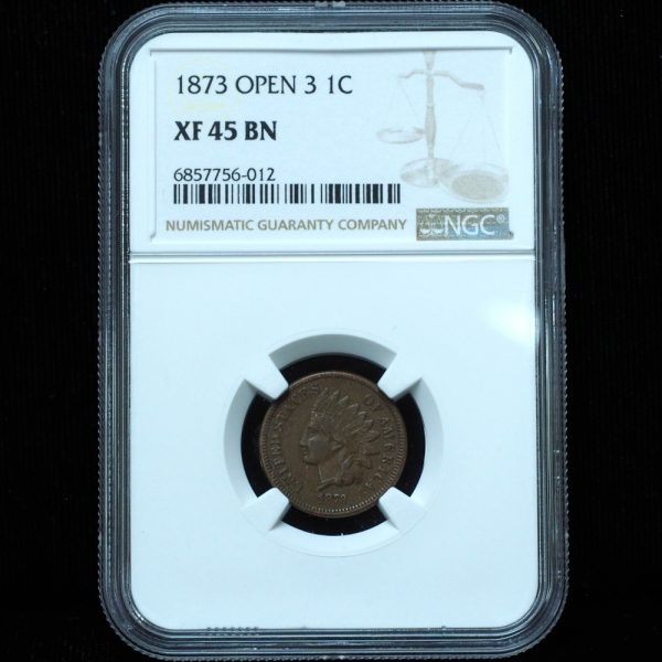 1873 Indian Head Penny Open 3 XF45 NGC