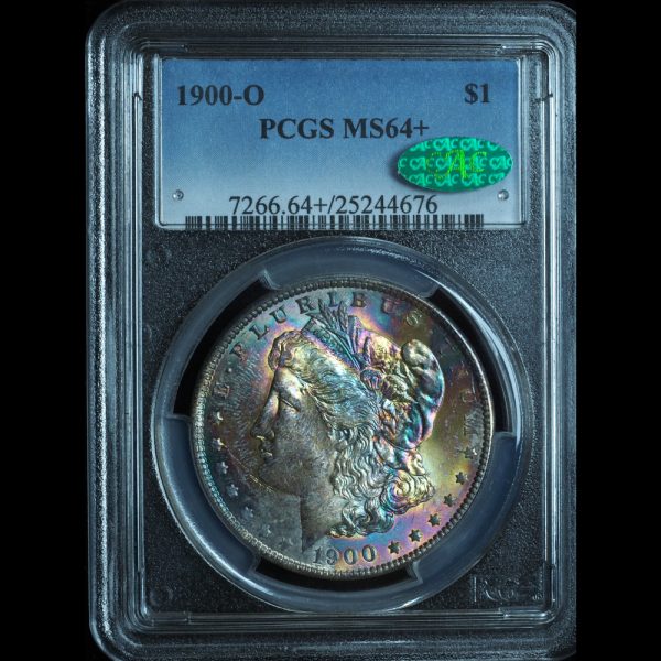 1900-O Morgan Silver Dollar MS64+ PCGS + CAC Rainbow Toned