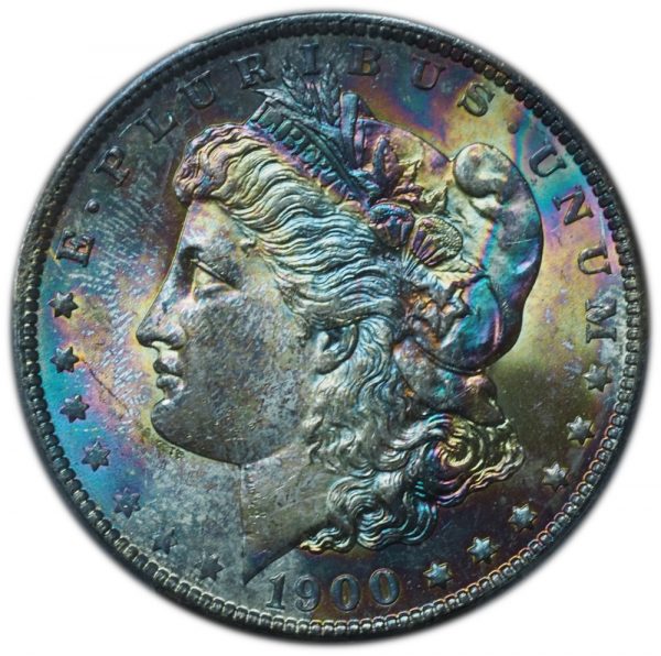 1900-O Morgan Silver Dollar MS64+ PCGS + CAC Rainbow Toned