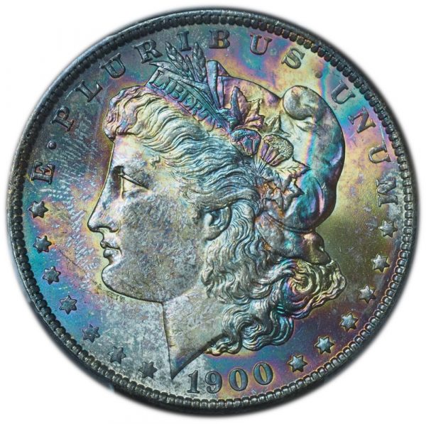 1900-O Morgan Silver Dollar MS64+ PCGS + CAC Rainbow Toned