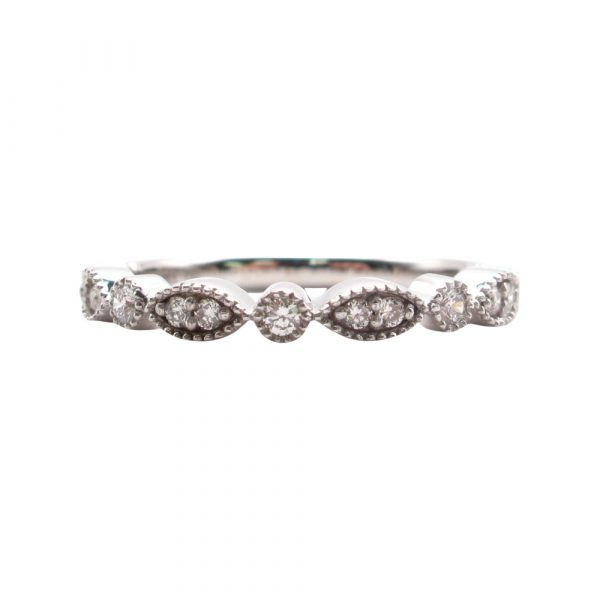 Diamond Milgrain Pattern Stack Band White Gold