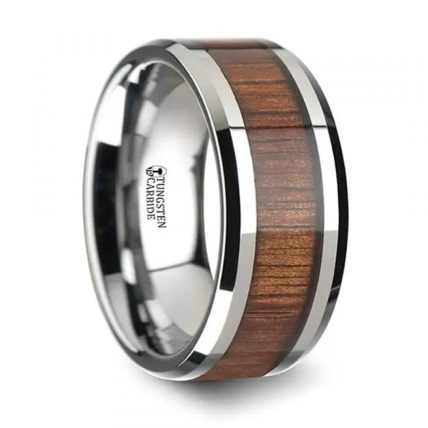 KONA Koa Wood Inlaid Tungsten Ring Side View