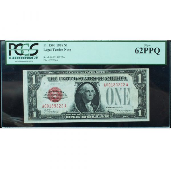 1928 $1 Legal Tender FR# 1500 PCGS 62 PPQ New Unc