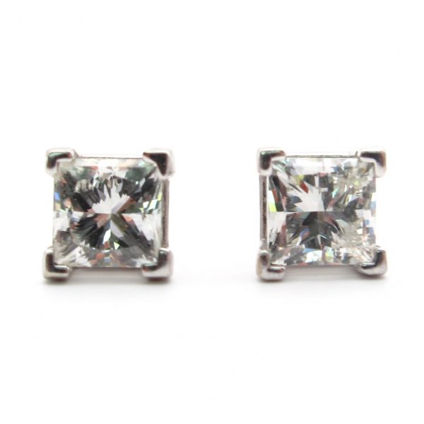 Princess Diamond Stud Earrings .85ctw White Gold