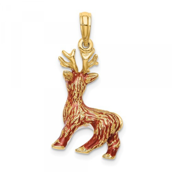 reindeer charm back view with brown enamaling