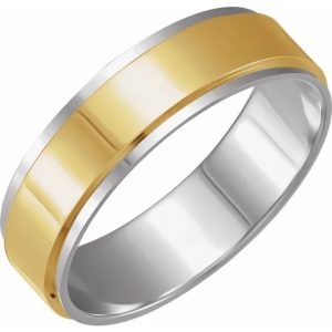 14k Two Tone Step Edge Wedding Band