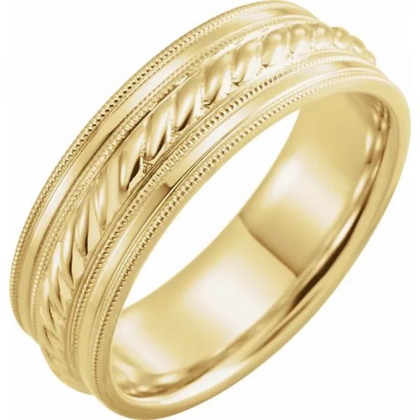 Milgrain Rope Wedding Band Yellow Gold