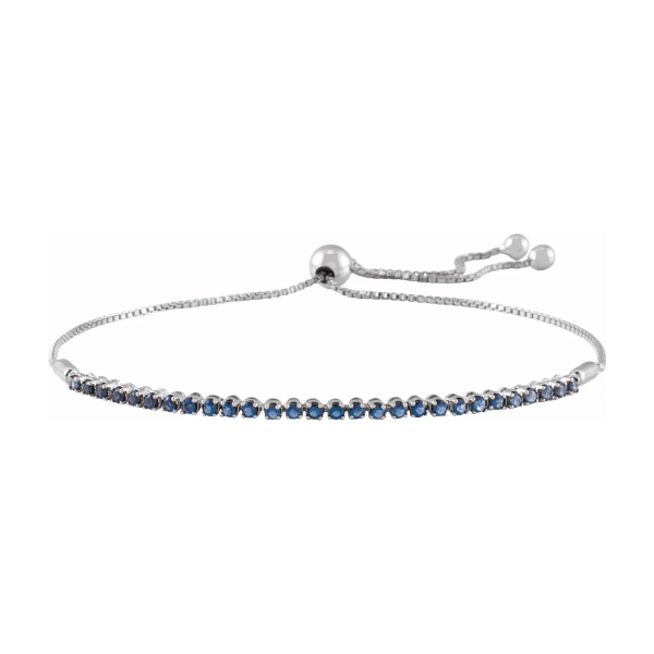 Stylish Adjustable Bolo Bracelet White Gold with Blue Sapphires