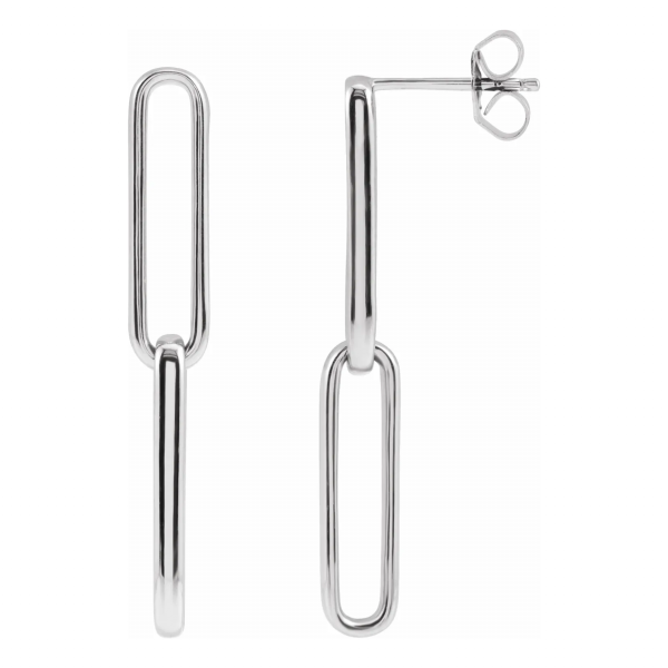 White Gold Interlocked Gold Paperclip Dangle Earrings