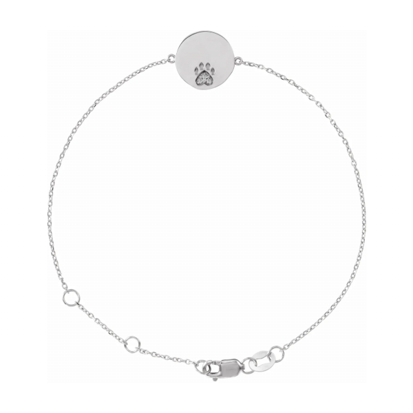 White Gold with White Sapphire Engravable Paw Print Bracelet