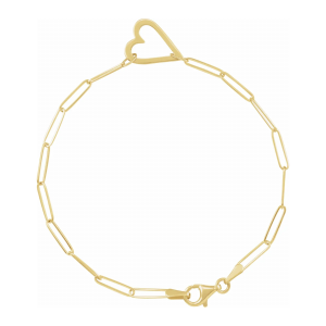 Yellow Gold Paperclip Chain Bracelet with Heart