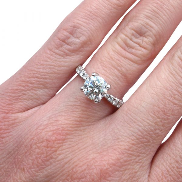 1.5 Carat round diamond engagement ring white gold Hand