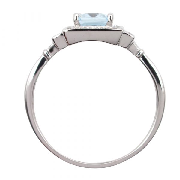 Aquamarine Halo Diamond White Gold Ring Profile