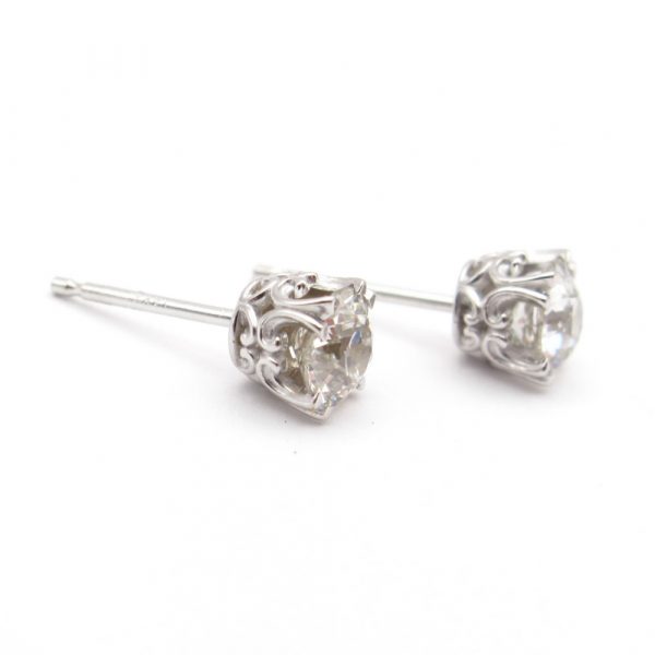 European Round Diamond Stud Earrings .81 Side