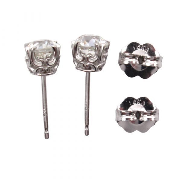 European Round Diamond Stud Earrings .89 Profile