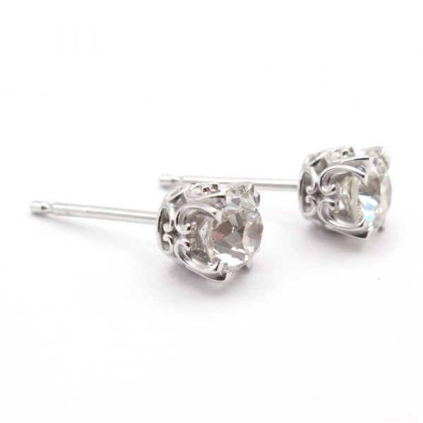 European Round Diamond Stud Earrings .89 Side