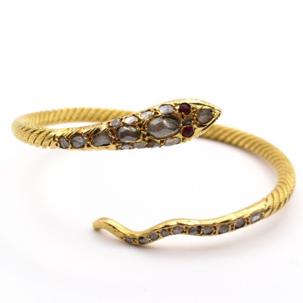 Gold Victorian Snake Bracelet Rose Cut Diamonds