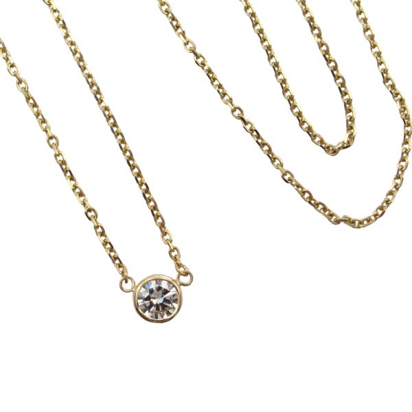 Half Carat Bezel Diamond Station Necklace Yellow Gold 2