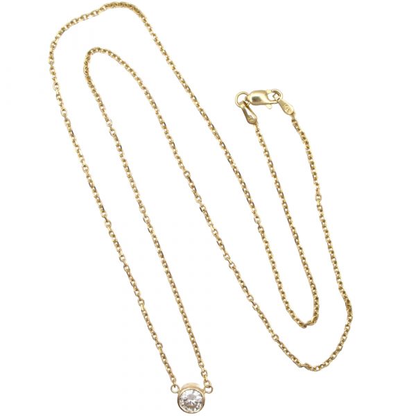 Half Carat Bezel Diamond Station Necklace Yellow Gold Full