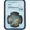 1921 Morgan Dollar AU58 NGC Vibrant Rainbow Toned