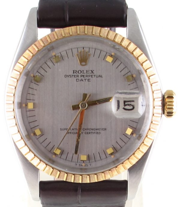 Pre-Owned Vintage Rolex Date (1964) Two Tone On Leather Model 1503 Front Close