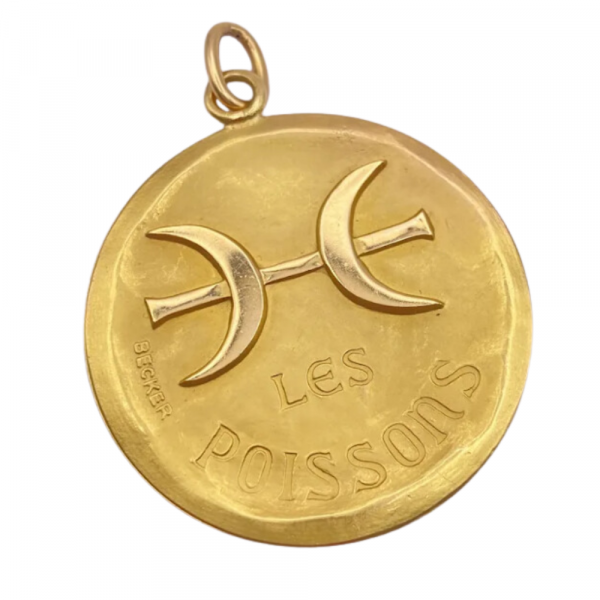 HUGE Pisces Zodiac Pendant Charm 18K Gold, French Designer Becker back