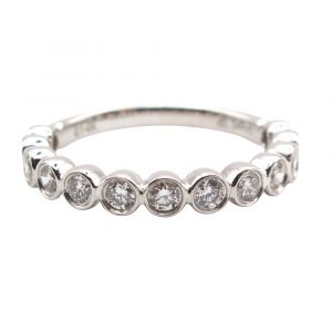 Round Diamond Bezel Stack Wedding Band White Gold