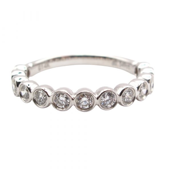 Round Diamond Bezel Stack Wedding Band White Gold