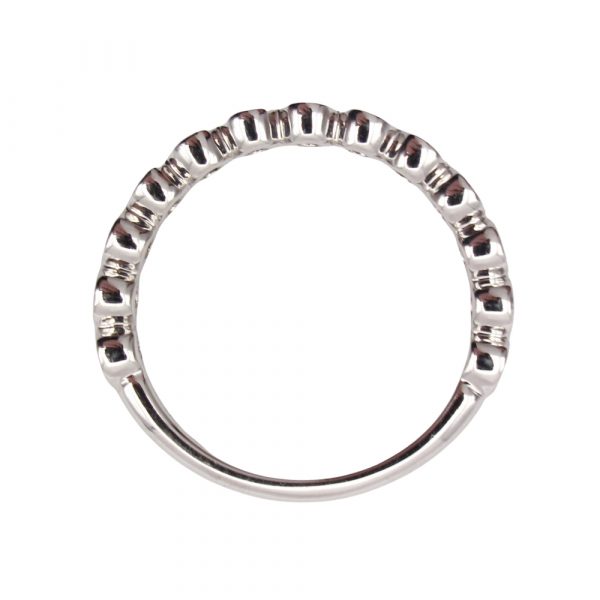 Round Diamond Bezel Stack Wedding Band White Gold Profile