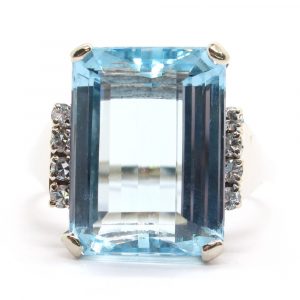 12 Carat Aquamarine Emerald Cut Vintage Ring