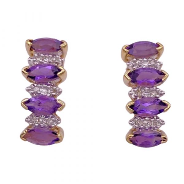 Amethyst and Diamond Drop Earrings 14K Two-Tone Gold 1.48 Carat TGW